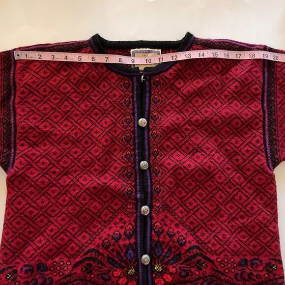 Dale Of Norway Womans M Wool Cardigan Sweater Red Nordic Fair isle Floral - Picture 11 of 15